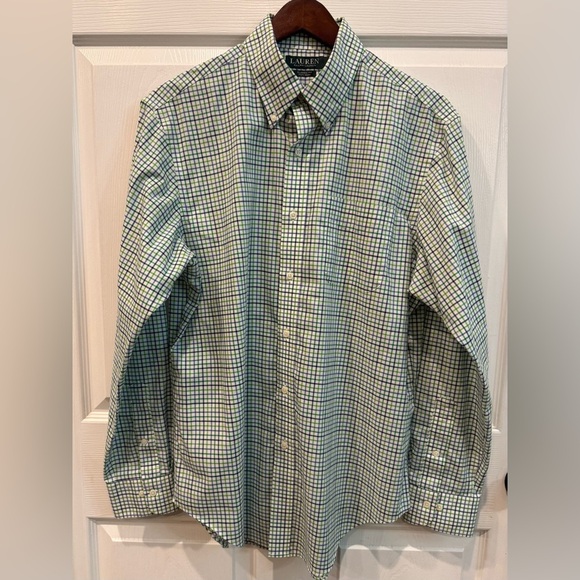 Lauren Ralph Lauren Men’s Shirt Size 16 (34/35) Classic Fit Non-Iron Green Plaid - Picture 3 of 9